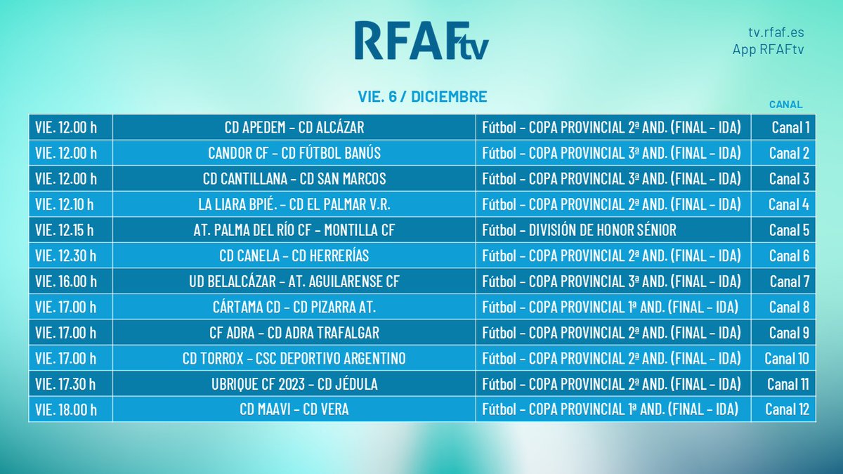 RFAF's tweet photo. 🚨 Nos detiene la Policía por 𝙖𝙡𝙩𝙚𝙧𝙖𝙧 𝙚𝙡 𝙊𝙍𝘿𝙀𝙉 en el PUENTE

🏆 Copa Andalucía - Finales de Ida - 🥅 Futsal
🧭 Fase Provincial ➕ Liga Fútbol y Futsal 
⚽️ 22 PARTIDAZOS  
🗓️ Del 6 al 8 de diciembre

⚔️ #CDApedem @CDAlcazar1926 @Candor_CF #CDBanús @CDCantillana @CDSanMarcos #LaLiriaBalompié @palmar_vr @AtcoPalmadelRio @MontillaCF @CDCanela @cd_herrerias @UDBelalcazar @Atl_Aguilarense @CDCartama #CDPizarra #CFAdra #CDAdraTrafalgar #CDTorrox #CSCDeportivoArgentino @ubriquecf @CDJedula_1967 #CDMaavi @CDVera1960 @Club_At_Tharsis #CDRubias @RvoBelmezano @CDMTBSENIOR @2006Navas @CarolinenseCD_ #RecreativoBailén @Castellar_Ibero @CDVirgiliCadiz #NawterBlancaFS  #CDChauchina @CFImperio #CDLasGabias @CD_SantaFe @AvanzaFutsal @MelillaFS @ubloficial1928 #AlmodóvardelRíoCF #CFSierraNevadaCenes @Atletico89CF 

📺 En directo #RFAFtv 
▶️ https://t.co/l8rVHe54kO 

#CopaAndalucía