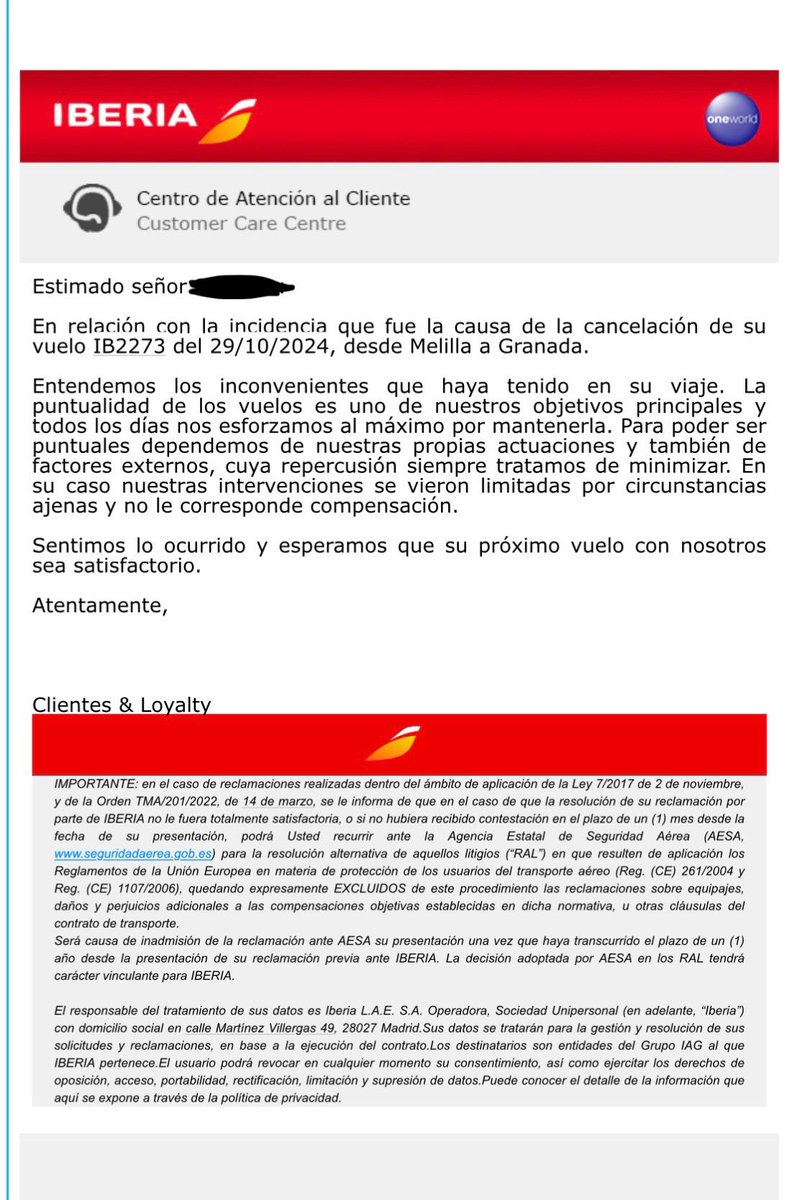 German_so's tweet photo. Lamentable trato de @Iberia a sus clientes ORO.Reclamación de vuelo cancelado por CAUSAS TÉCNICAS desde el 29/Oct.Me deniegan la indemnización aún siendo por causas técnicas y el caso sigue abierto tras reclamar y sin noticias tras múltiples llamadas/emails (37días).LAMENTABLE!! https://t.co/RHvyDjlmNo