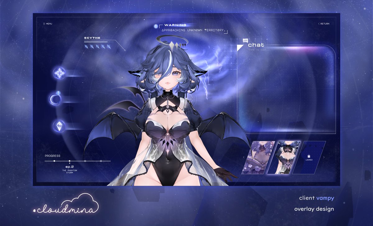 clouddmina's tweet photo. [ vtuber overlays for @vaempy . ] 

I was in charge of designing overlays for Vae!  Thank you for trusting me, I had so much fun working with you~🕸️

 #vaempyart #clouddmina #VTuberAssets https://t.co/Y7RdElaJR5