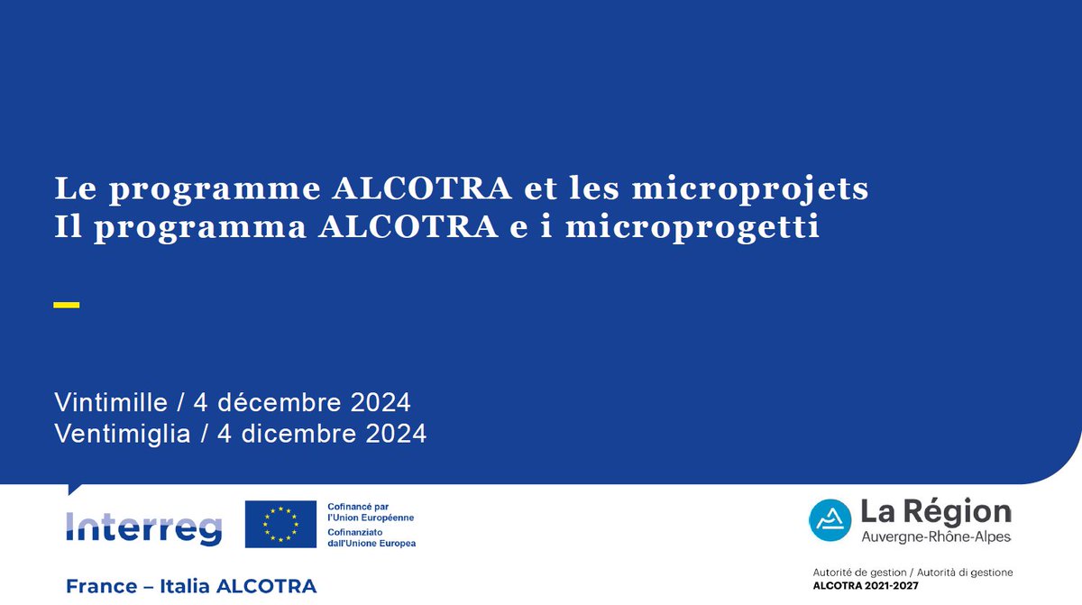 AnciLiguria's tweet photo. 🇫🇷 🇮🇹#Interreg #ALCOTRA: disponibili le slide illustrate ieri nel corso della presentazione del secondo bando microprogetti e approfondimento sul terzo bando progetti singoli
📥https://t.co/Vnsr4p1DJz https://t.co/huC6qoSYY0