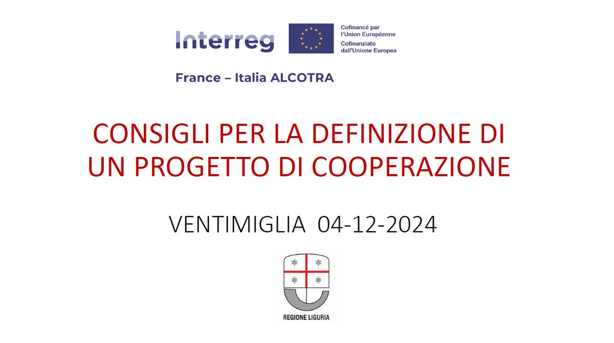 AnciLiguria's tweet photo. 🇫🇷 🇮🇹#Interreg #ALCOTRA: disponibili le slide illustrate ieri nel corso della presentazione del secondo bando microprogetti e approfondimento sul terzo bando progetti singoli
📥https://t.co/Vnsr4p1DJz https://t.co/huC6qoSYY0