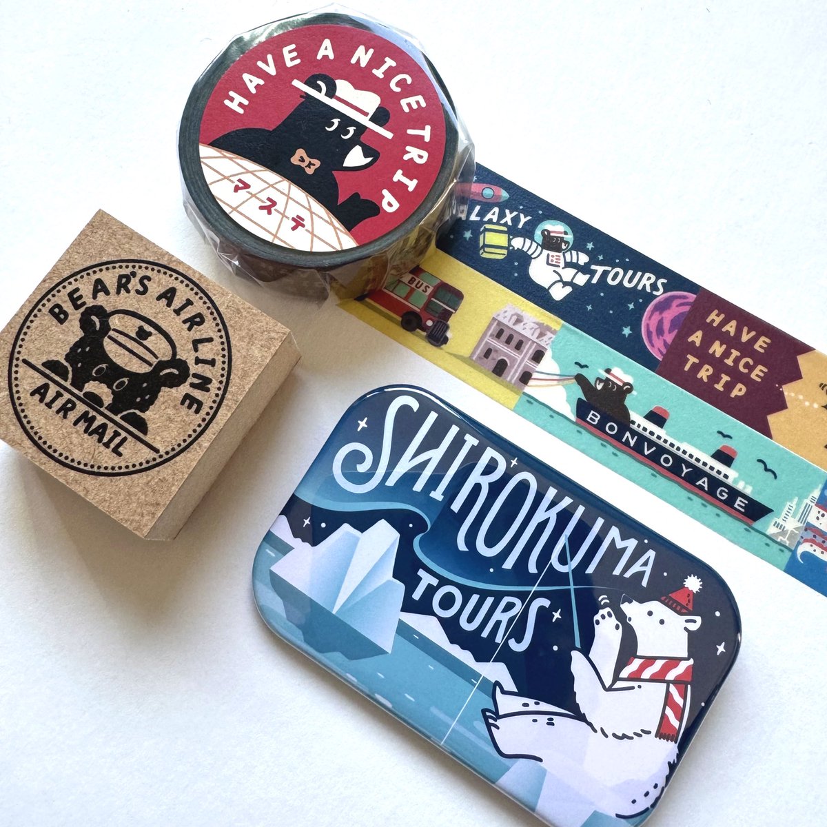 旅をテーマにしたペーパーアイテムセット旅熊缶が完成致しました