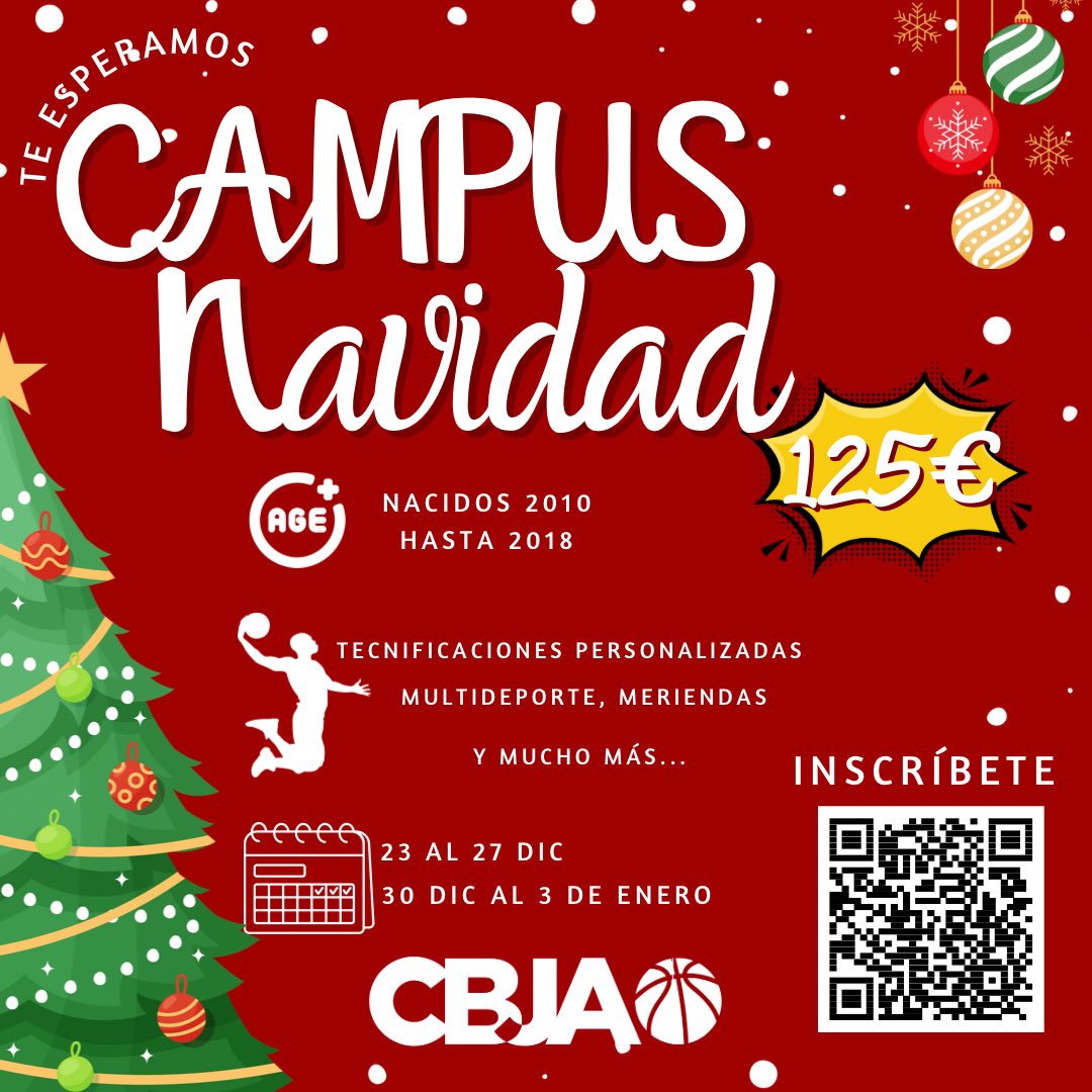 CBJuanDeAustria's tweet photo. ✨🏀 ¡CAMPUS DE NAVIDAD 2024! 🏀✨

Estas vacaciones, ¡no dejes que el Basket pare! 🎄
una experiencia renovada y completa donde el baloncesto y el multideporte se unen para mejorar tus habilidades y disfrutar al máximo. 💪

Inscripciones: https://t.co/oTCulKWupD https://t.co/eDu0cWZIhm