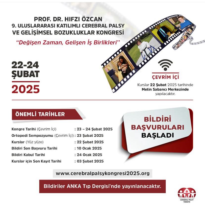 BobathNDT's tweet photo. Bobath Terapistleri Derneği olarak destekleyicisi olduğumuz ' PROF. DR. HIFZI ÖZCAN
9. ULUSLARARASI KATILIMLI CEREBRAL PALSY
VE GELİŞİMSEL BOZUKLUKLAR KONGRESi
"Değişen Zaman, Gelişen İş Birlikleri" ' kongre 22 -24  Şubat 2025 te gercekleşecektir https://t.co/pYG6gqwso3