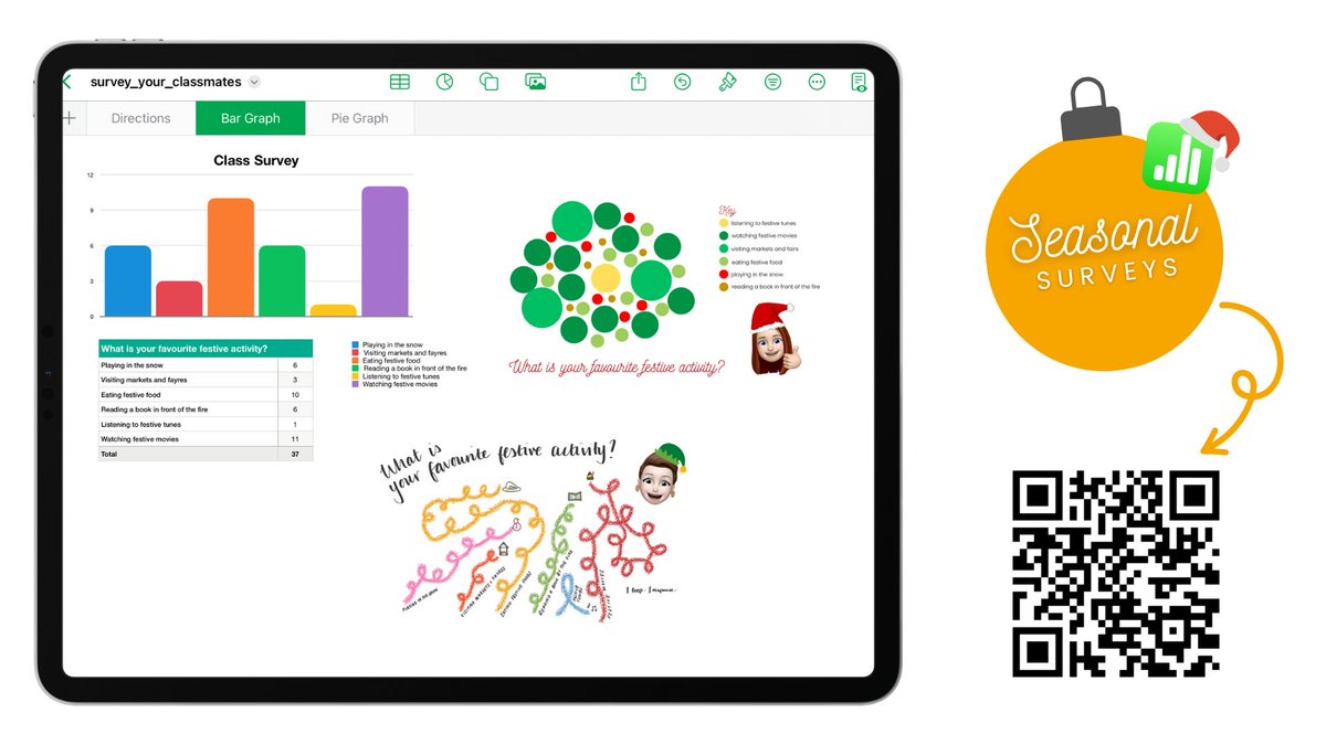 Connected Falkirk (@connectedfalk) on Twitter photo 📊🎅'Tis the season to get creative with data! Design your own survey questions in Numbers by gathering class data and creating digital bar graphs. But here's the festive twist - reimagine the data as a creative holiday-themed visualisation🎁🌟 #everyonecancreate 📊🎅'Tis the season to get creative with data! Design your own survey questions in Numbers by gathering class data and creating digital bar graphs. But here's the festive twist - reimagine the data as a creative holiday-themed visualisation🎁🌟 #everyonecancreate