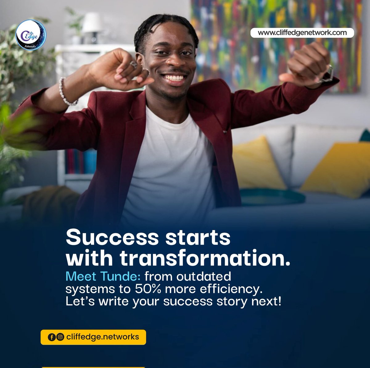 cliffedge_works's tweet photo. Meet Tunde, a small business owner struggling with outdated systems. After
partnering with Cliff-Edge Network, he increased efficiency by 50% and doubled sales in 6 months! Let’s write your success story next, Visit
👉https://t.co/3nn44XM6ju. To get started!#CliffEdgeNetworks https://t.co/daCKBW5F9K