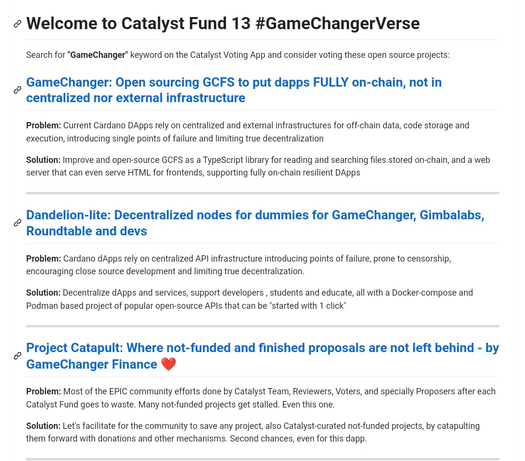 Some of us were working on #CardanoTechWeek and #ConstitutionalConvention since weeks and had little time for #Catalyst promotion.

❤️Consider voting our open source projects, search GameChanger on voting app

🔗github.com/GameChangerFin…