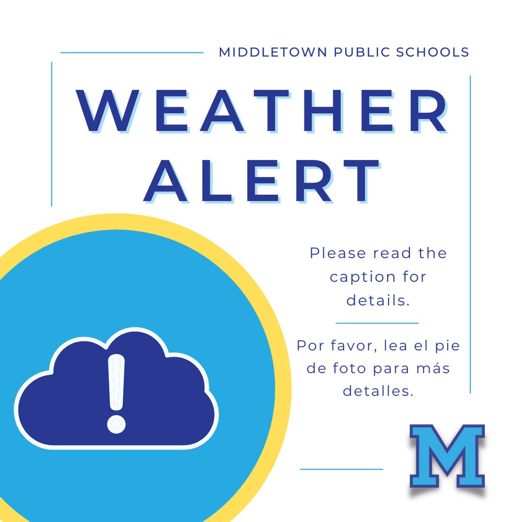 All Middletown Public Schools will have a two-hour delayed opening today, Thursday, December 5, 2024. Morning Preschool at Snow is cancelled. Please see email or district website for more information.