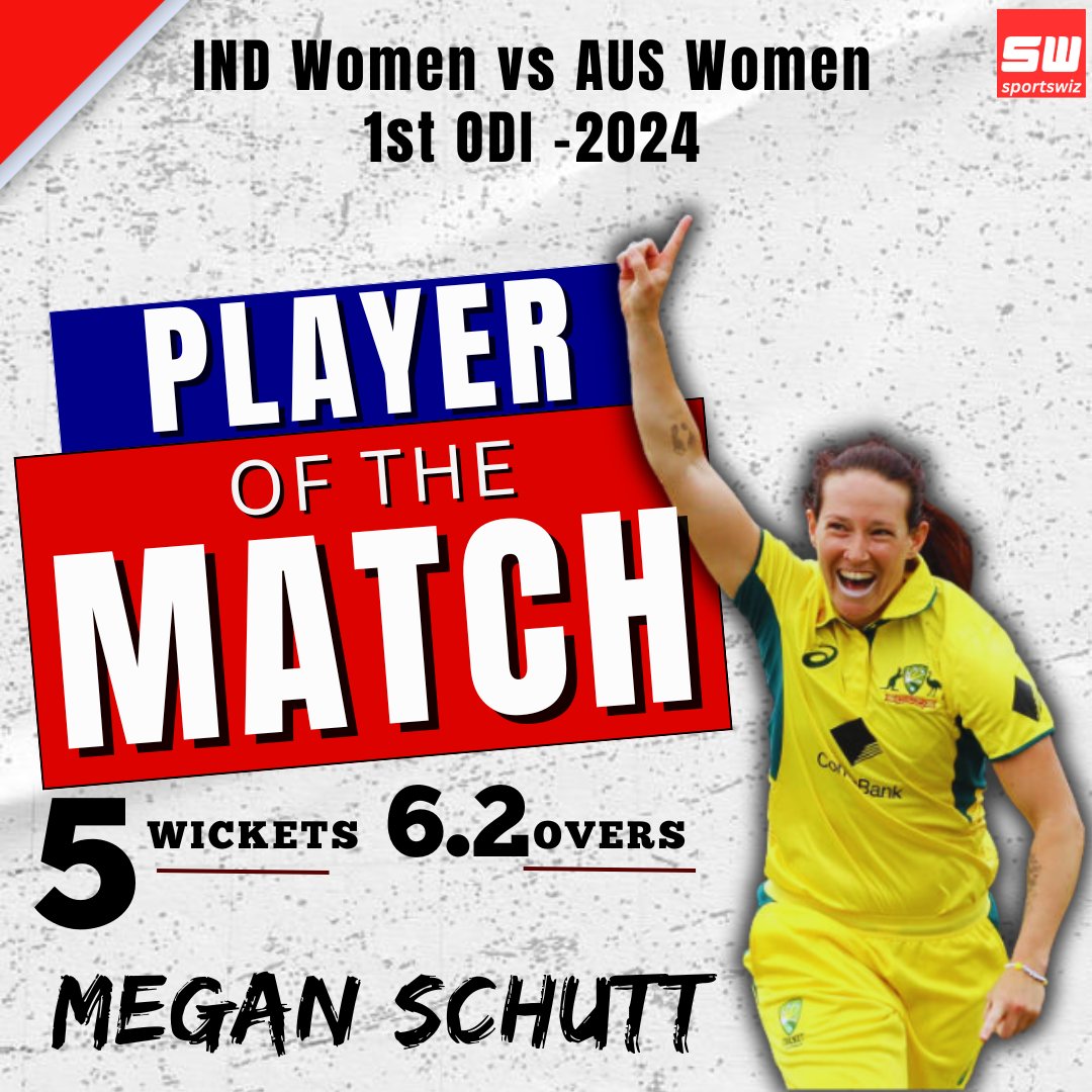 mysportswiz's tweet photo. Megan Schutt won the "PLAYER OF THE MATCH" title in the IND-W vs AUS-W 1st ODI at Brisbane-2024..
https://t.co/NQKC7j24zO
#GabyLewis #IREvBAN #BANvIRE #Team2 #RiturajGaikwad #Gabbar #Legands #Adelaode #PinkBallTest #LeBron #HocketTeam #JuniorAsiaCup2024 #Sportswiz #INDwvAUSw https://t.co/XE9SNxqL1c