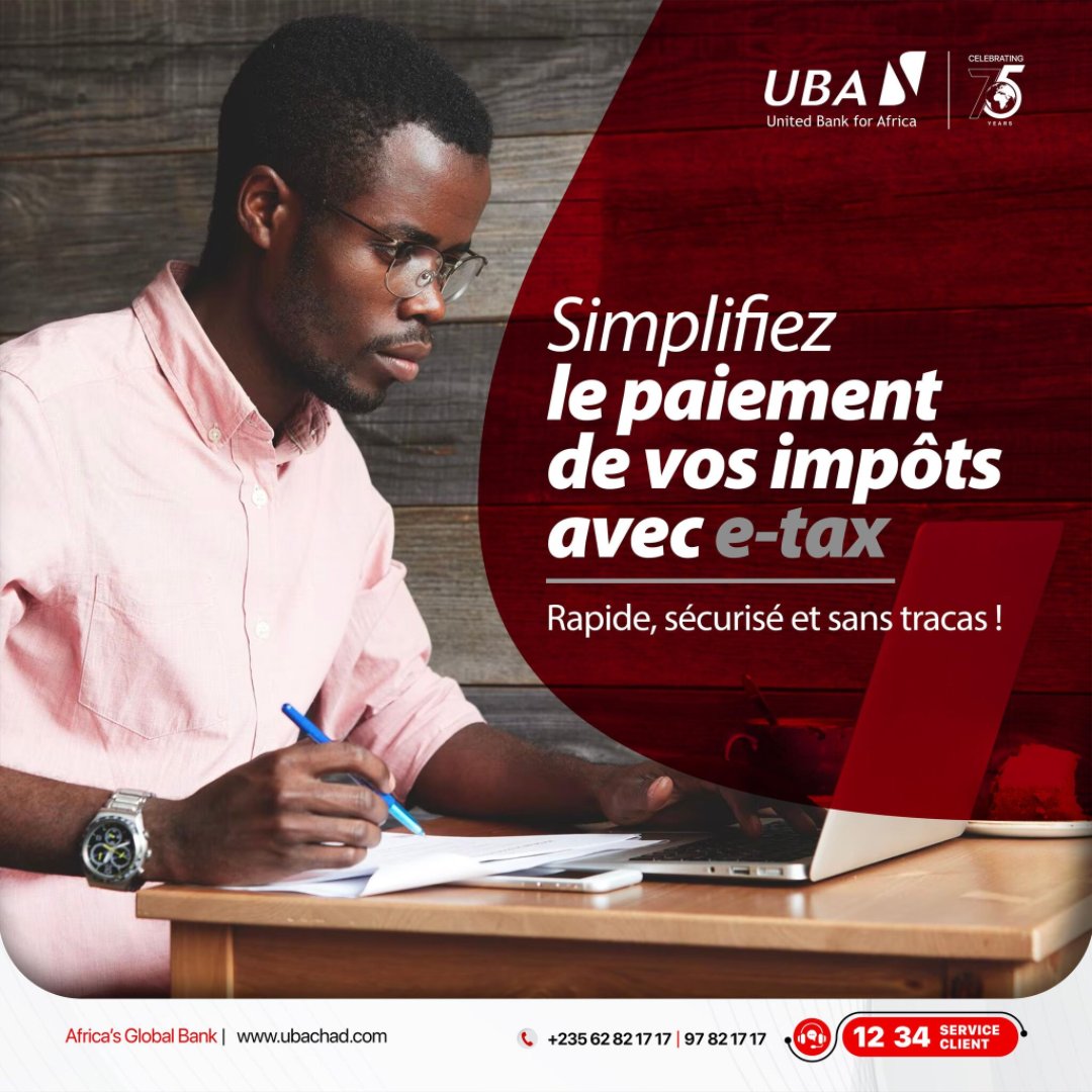UBATchad's tweet image. Gagnez du temps, payez vos impôts en un clic avec e-tax !
Plus besoin de stress, UBA vous simplifie la vie : rapide, sécurisé et efficace.

#UBA #eTax #NoTracas