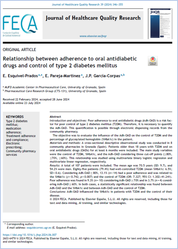 JHealthQualityR's tweet photo. 📰 Relación entre la adherencia al tratamiento antidiabético oral y el control de la diabetes mellitus tipo 2
✏️Original por E Esquivel-Prados @JHealthQualityR #RevistaSECA #JHQR
👉 https://t.co/SgVP0qUN8L
✅ #CalidadAsistencial #DiabetesMellitusTipo2 #AdherenciaalTratamiento https://t.co/AmsbOMYYuR