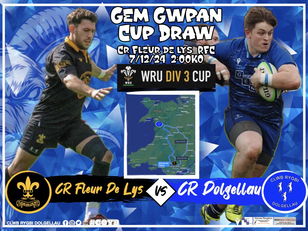 🚨Gem Dydd Sadwrn - Saturday  Game 🚨
 ⚜️⚫️🟡 <a href="/fdlrugby/">Fleur De Lys RFC ⚜️</a> 🆚
🐐🔵⚪️CR Dolgellau RFC 
🏆 WRU Division 3 Cup
 
📆 7.12.24
⏰2:00KO 
📍Fleur De Lys RFC

#coyb🔵⚪️🐐