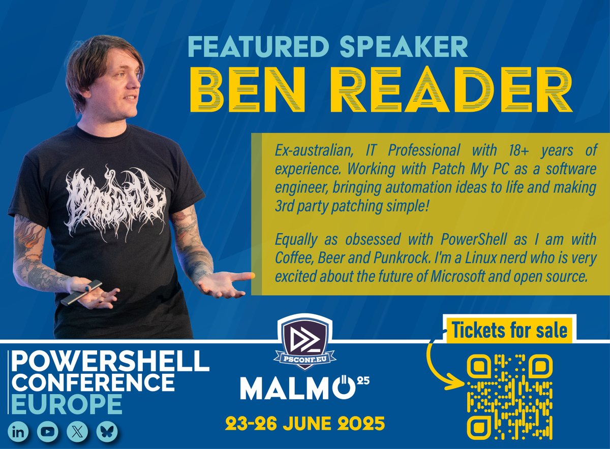 PSConfEU (@psconfeu) on Twitter photo ๐ 200 days until #Malmรถ becomes the centre of the #PowerShell universe!
<a href="/powers_hell/">Ben Reader | ๐๐</a>, a Linux nerd and automation mastermind, is ready to take the stage.
๐ Connect with the community in 2025. ๐๏ธ psconf.eu
#PSConfEU #Sweden #Svenska #IT #Automation ๐ 200 days until #Malmรถ becomes the centre of the #PowerShell universe!
<a href="/powers_hell/">Ben Reader | ๐๐</a>, a Linux nerd and automation mastermind, is ready to take the stage.
๐ Connect with the community in 2025. ๐๏ธ psconf.eu
#PSConfEU #Sweden #Svenska #IT #Automation