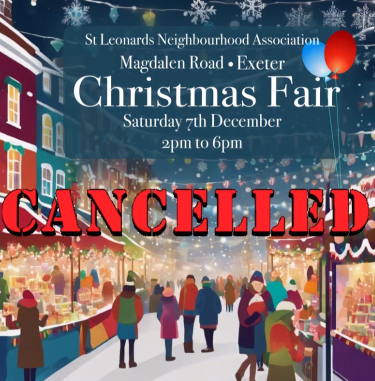 Magdalen rd Xmas Fair is sadly CANCELLED this Saturday due to the dangerous strong winds forecasted 😔