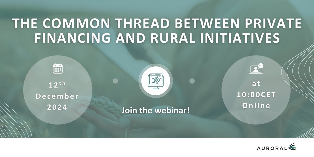 Discover how to raise private funding to carry out your rural project. Join the webinar “The common thread between private financing and rural initiatives” and advance your goals.

The webinar will be held on December 12 at 10:00 CET.
Reserve your place👇

us06web.zoom.us/meeting/regist…