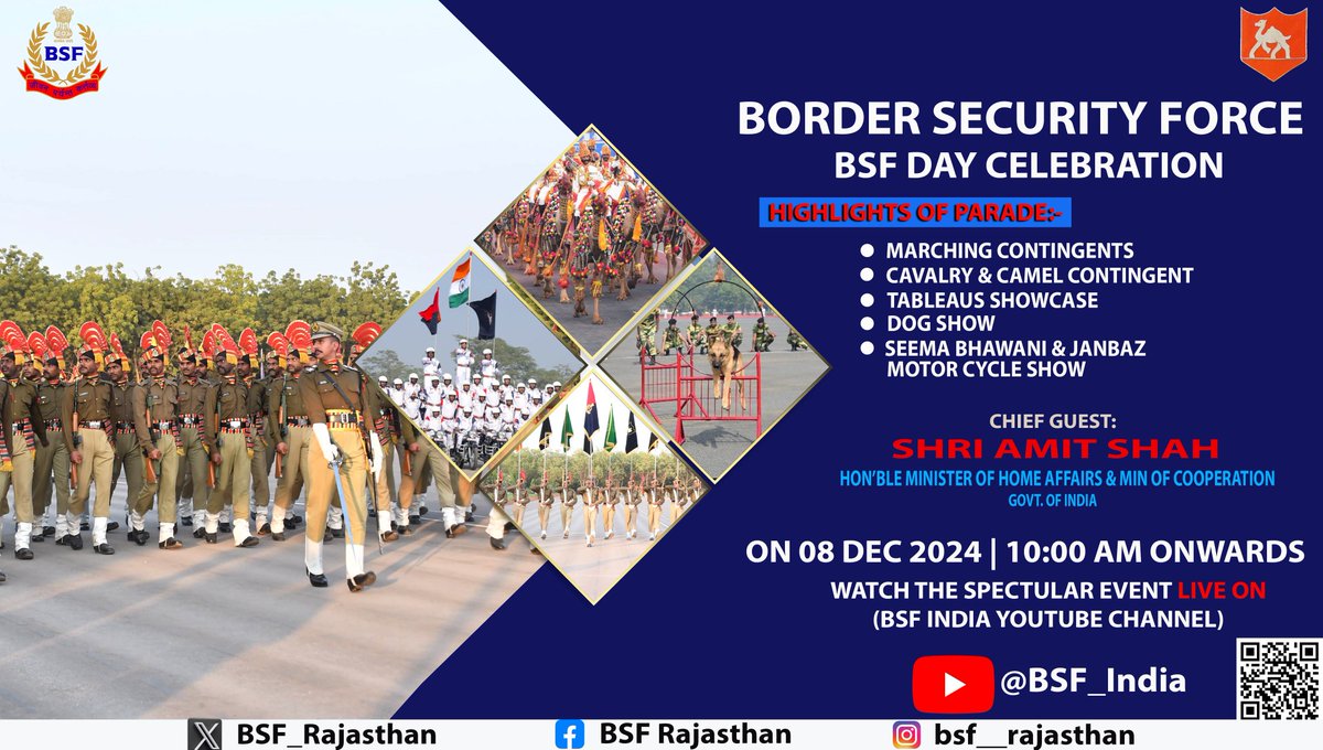 SkythunderX09's tweet photo. Heroes of the Nation, Guardians of the Border!

Don’t miss the electrifying #BSFDay Parade on 8th Dec 2024, STC Jodhpur. Witness 60 years of unparalleled valor and spirit.

#BSFturns60 #BSFearns60 #BSFहीरकजयंती #सीमासुरक्षाबल #WildFirePushpa #Pushpa2TheRulereview 
#So_Chay #TejRan #viralvideo 
PURE HEARTED RAJAT
Bypass Charging
Team 2