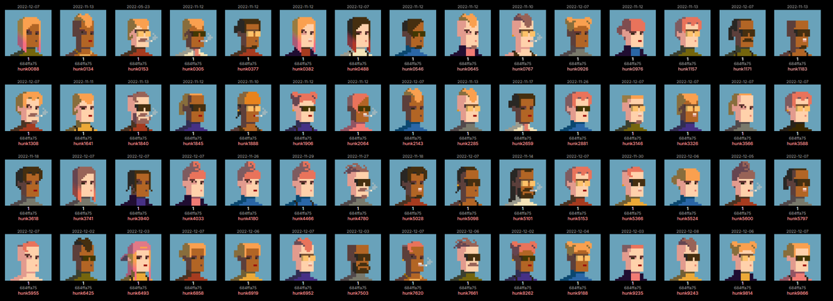 Get Hunked <a href="/HunksArt/">Hunks</a> 

Probably the only NFT collection that i did not regret buying 😂

It's just perfect.