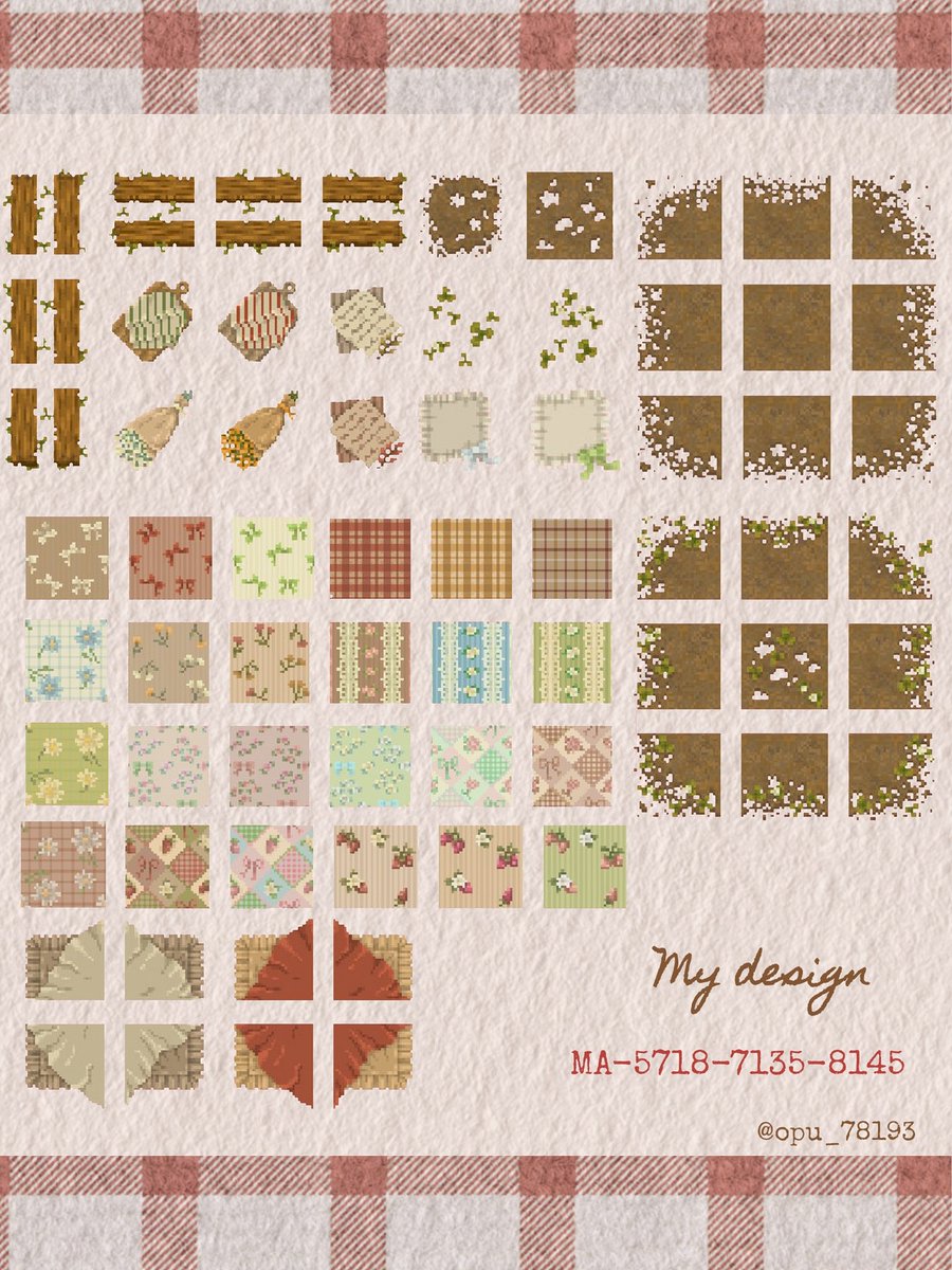 opu_78193's tweet photo. 𝙼𝚢 𝚍𝚎𝚜𝚒𝚐𝚗 𓈒◌

地面やファブリック系のマイデザインを
ポケ森でも使えるように投稿し直しました ✏️
コードは3つに別れております 🏷𓈒𓏸︎︎︎︎
お役に立ちますように🤍

 #ACPCComplete  #マイデザイン  #ACNHDesign  #あつ森 https://t.co/7bPC7NLyoY
