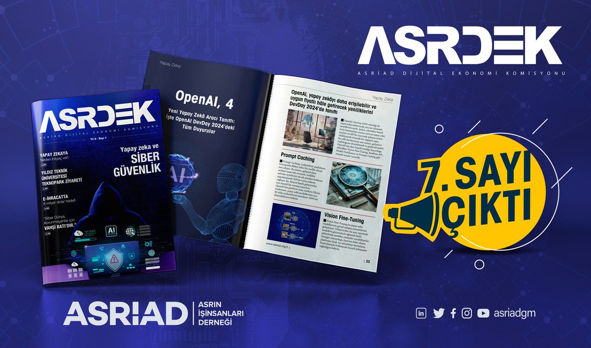 ASRİAD Dijital Ekonomi Başkanlığı tarafından; Türkiye ve dünyadaki en güncel dijital yatırımlar, yapay zekâ, siber güvenlik, online platformlar, blockchain, sosyal medya ve teknoloji gelişmeleri mercek altına alınıyor. 

ASRDEK E-BÜLTEN 7. Sayısı Yayında! asriad.org.tr/rapordetay/yap…
