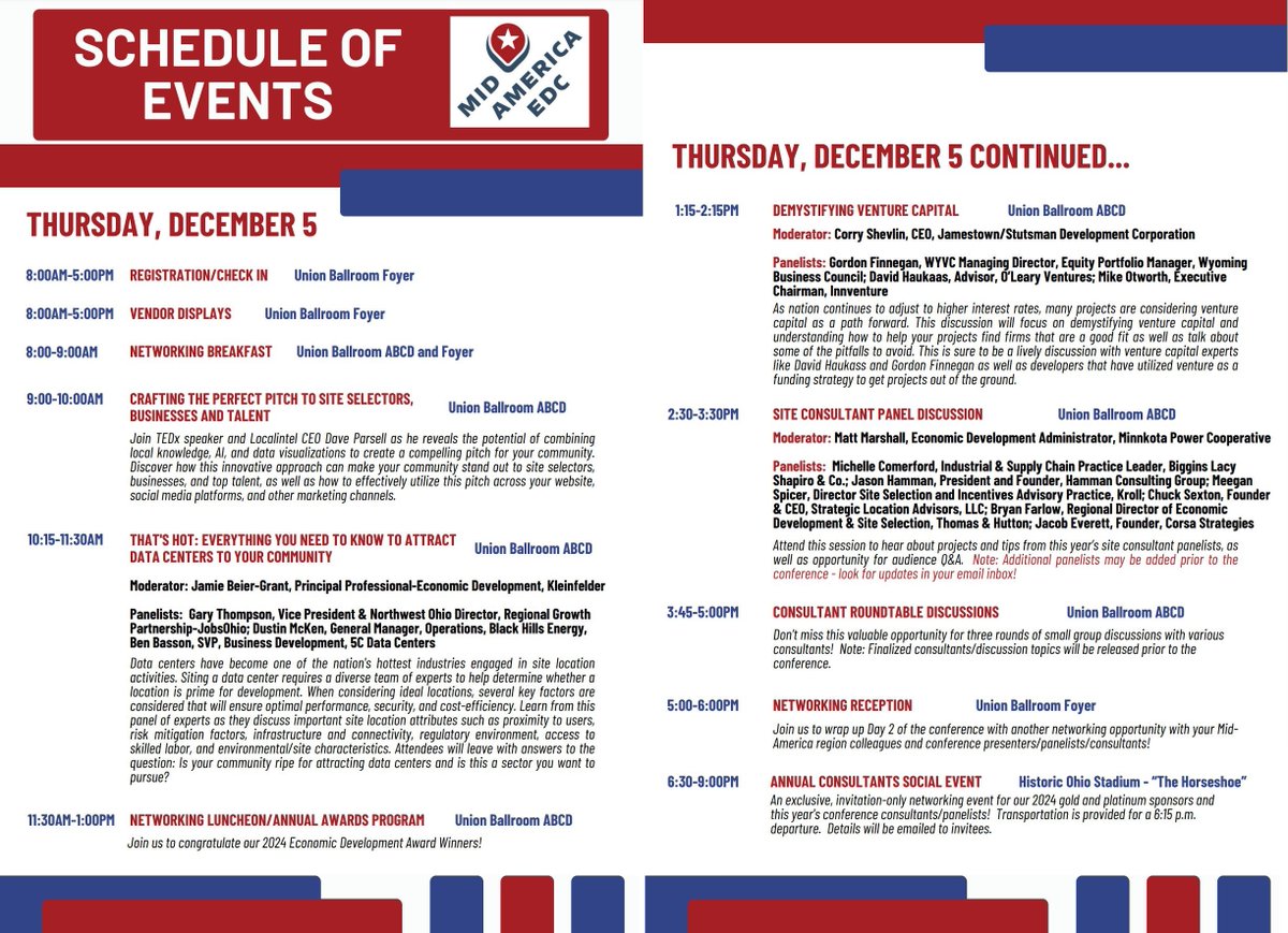 _MAEDC's tweet image. 🥱 Up and at &apos;em! It&apos;s Day 2 coming at you! 😎 We have some terrific panels and roundtable discussions today! And our Awards program! Enjoy every moment. 

midamericaedc.org/events-and-pro…

#MidAmericaEDC #CompetitivenessConference #EconomicDevelopment