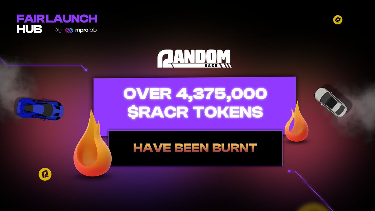 fairlaunchub's tweet image. 🔥 $RACR Burn Update 🔥

A total of 4,375,118 $RACR tokens have been burned so far, which equals over 1.45 % of the initial supply! 🏎️ 💨 

The rising burn amount shows the competition for top 25 holders is heating up. Demand is driving the race - are you in? 🚀