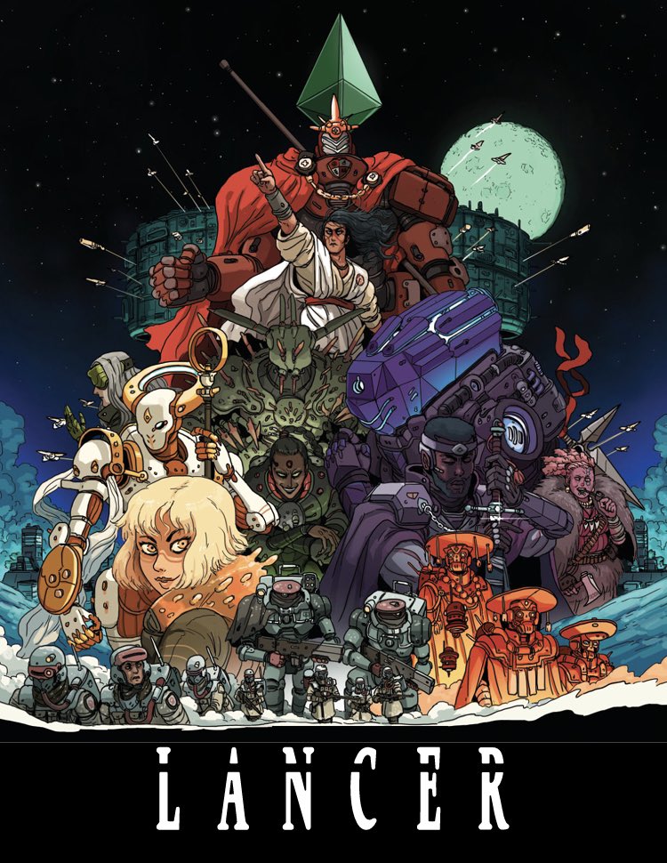 sawoie's tweet photo. 今月の氣合屋コンベンションにもLANCER RPGを持っていきます
D&D4版ベースのロボットTRPGで約15000年後の天の河銀河を舞台にメック乗り(通称Lancer)となって右往左往するゲームです。
未訳ゲームですがプレイヤーに必要なルール部分は全部翻訳済みです
#氣合屋
#TRPG
#Lancer_RPG https://t.co/y9uVRoJ4ia
