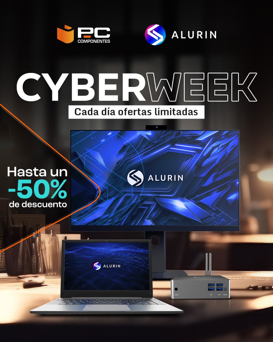 ⏺️ CYBER WEEK⏺️

Aprovecha los 𝗗𝗘𝗦𝗖𝗨𝗘𝗡𝗧𝗢 𝗲𝗻 𝗲𝗾𝘂𝗶𝗽𝗼𝘀 𝗔𝗹𝘂𝗿𝗶𝗻 disponible en <a href="/pccomponentes/">PcComponentes</a>

➡️bit.ly/CyberWeekAlurin