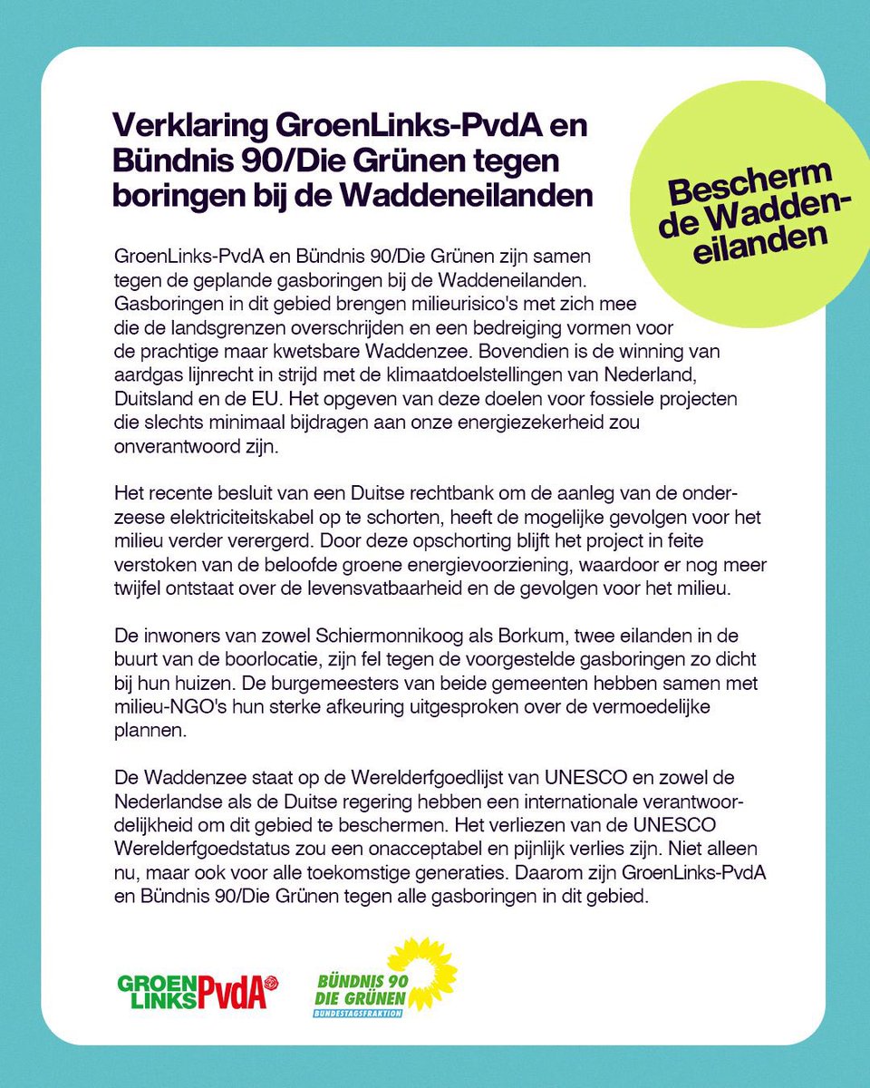 Naar gas boren onder ons meest kwetsbare en unieke natuurgebied en UNESCO werelderfgoed de Wadden: oliedom.

De minister lijkt op zeer, zeer korte termijn een besluit te nemen over de vergunning voor Ternaard.

Onze oproep: geen gaswinning bij de Waddeneilanden!