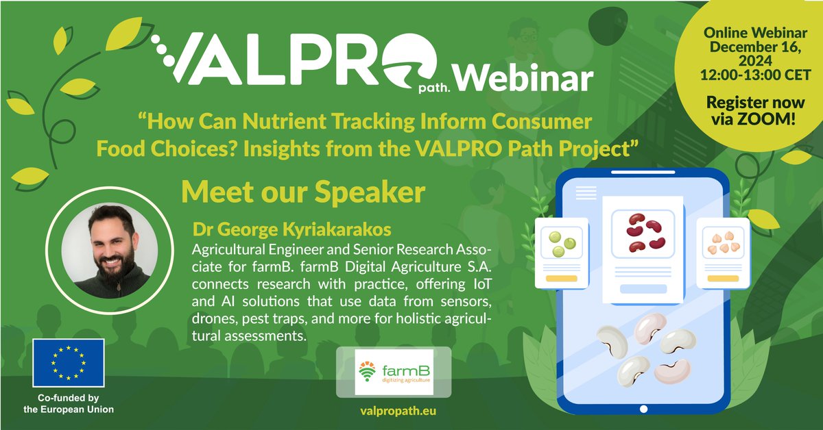 🌟 Join VALPRO Path Webinar #4: "How Can Nutrient Tracking Inform Consumer Food Choices? Insights from the VALPRO Path Project" 🌟

📅 Dec 16, 2024 | ⏰12:00-13:00 CET | 💻Zoom
🔗 Register: us06web.zoom.us/webinar/regist…

#webinar #HorizonEurope #PlantProteins #VALPROPath