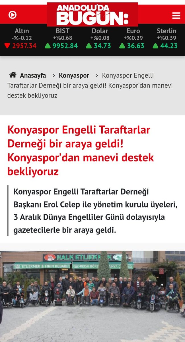 engelli_dernegi's tweet photo. 3 Aralık Dünya Engelliler Günü münasebetiyle üyelerimiz ile buluştuk. Bizi yanlız bırakmayan Duayen Gazetecilere teşekkür ederiz...
@konyaspor 
@OsmanBaharoglu
@HuseyinTurgutTH 
@konyaekspres 
@fatihhseker 
@ugurozteke 
@AKocaoglu42 https://t.co/2yTJmFJuuj