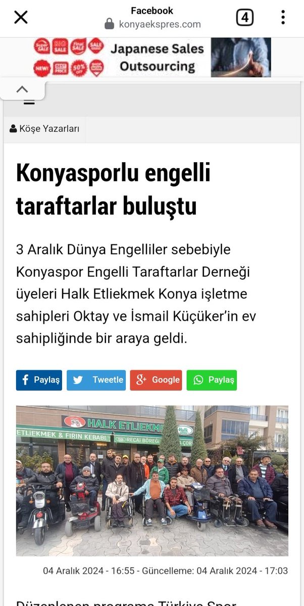 engelli_dernegi's tweet photo. 3 Aralık Dünya Engelliler Günü münasebetiyle üyelerimiz ile buluştuk. Bizi yanlız bırakmayan Duayen Gazetecilere teşekkür ederiz...
@konyaspor 
@OsmanBaharoglu
@HuseyinTurgutTH 
@konyaekspres 
@fatihhseker 
@ugurozteke 
@AKocaoglu42 https://t.co/2yTJmFJuuj