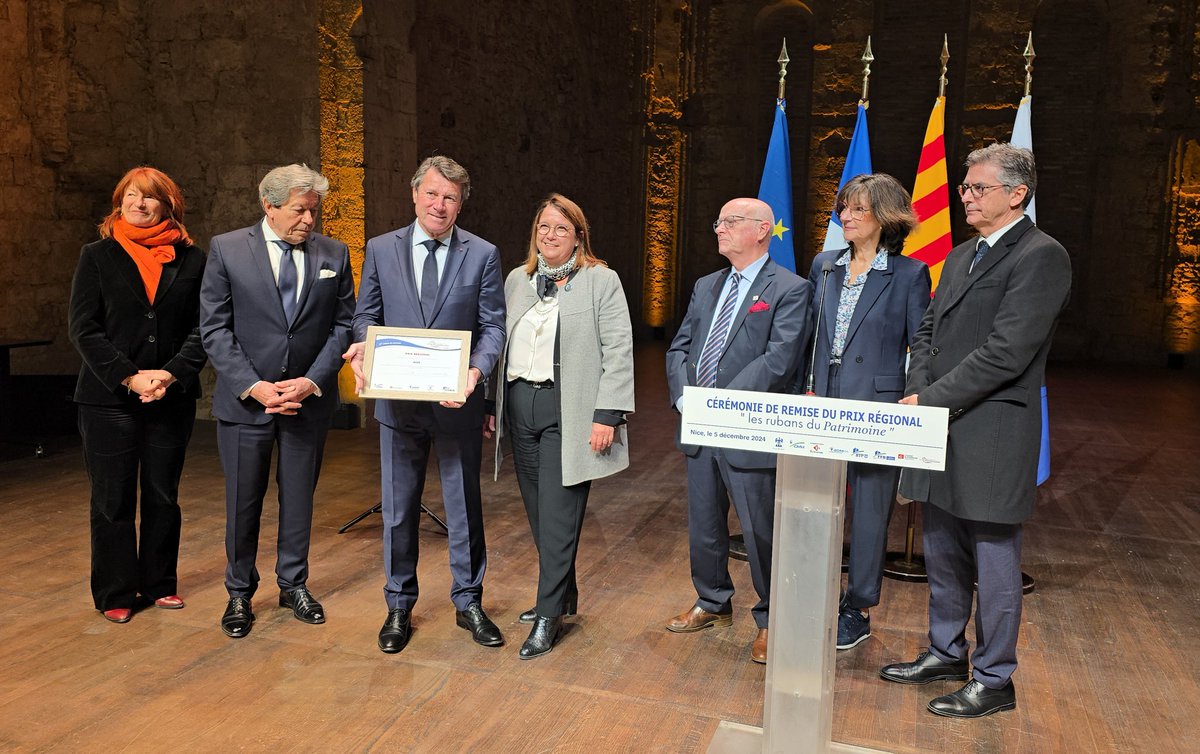 Tribuca's tweet image. Apres l'Abbatiale de Saint Pons en 2019, la réhabilitation du "nouveau" @tnn #Nice @VilledeNice, ancien siege franciscain du XIIIe siecle, a remporté les Rubans du Patrimoine 2024, en présence de @cestrosi, des entreprises et de la @FBTP06