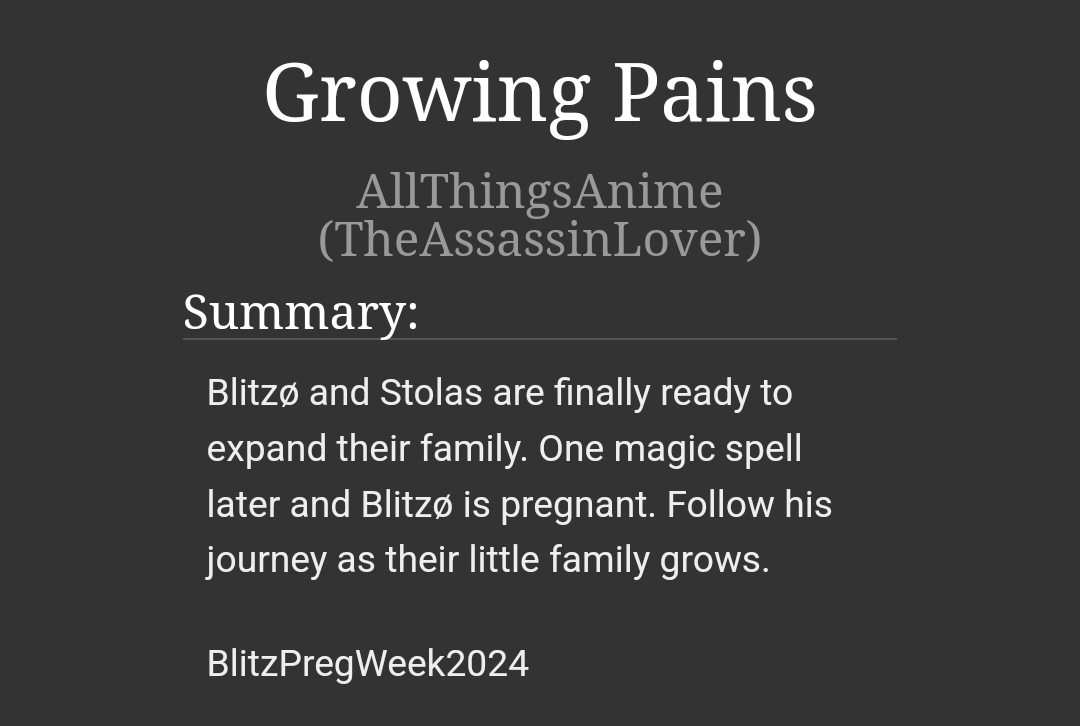 Ass_sass_sin2's tweet image. archiveofourown.org/works/61019320…

Day 4. I cheated and did a free day because I had no idea what to do for the prompt. 😅

#blitzpregweek @BlitzPregWeek