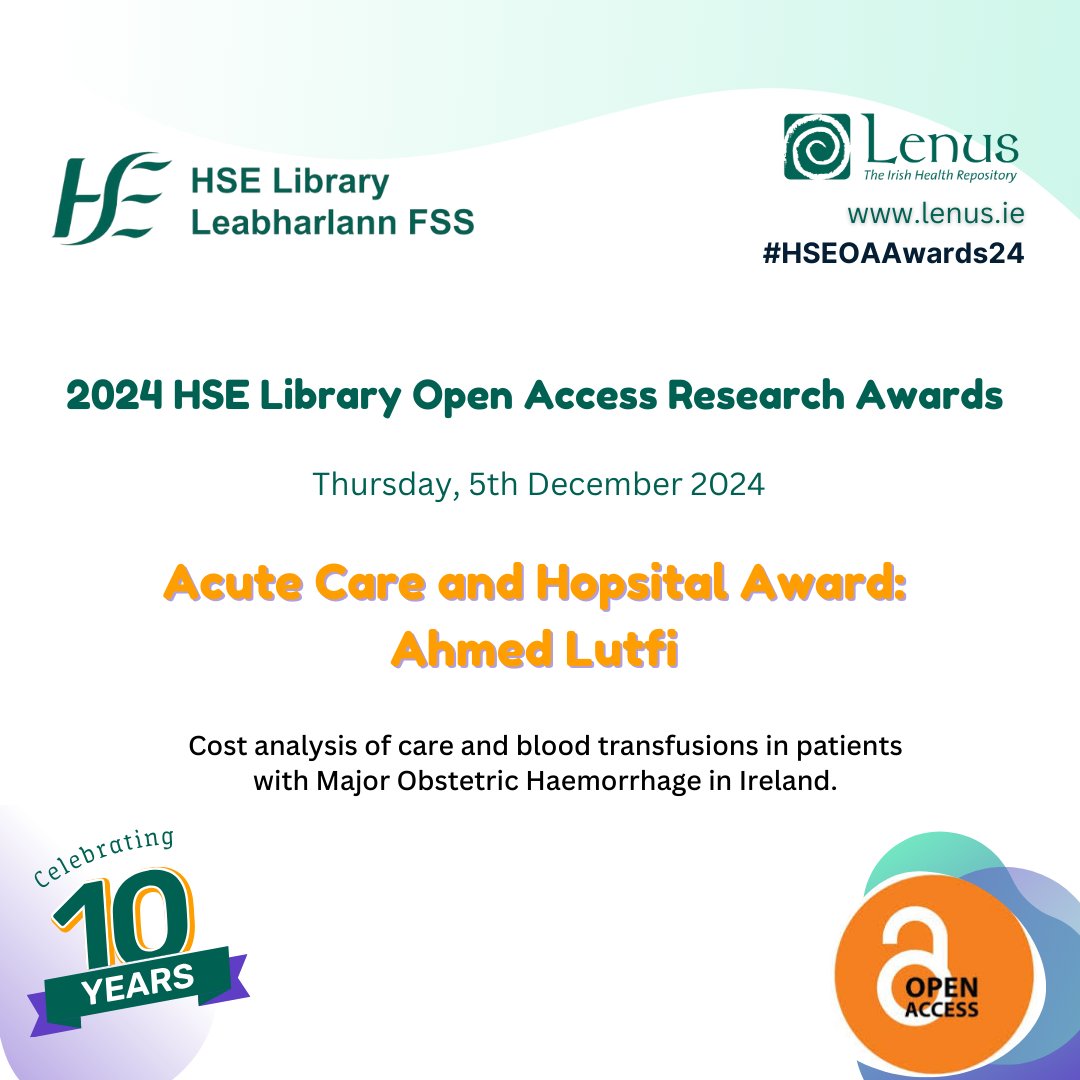 hselibrary.ie (@hselibrary) on Twitter photo 🎉 Congratulations to Dr. Lutfi, winner of the Acute Care & Hospital Award at the 2024 HSE Library Open Access Research Awards! 🌟 His impactful study on major obstetric haemorrhage in Ireland is now live: lenus.ie/handle/10147/6… <a href="/dr_ahmedlutfi/">Ahmed Lutfi</a> <a href="/aalawton/">aoife lawton</a> <a href="/CcoHse/">Dr Colm Henry, CCO HSE Ireland</a> <a href="/LenusHSE/">Lenus</a> 🎉 Congratulations to Dr. Lutfi, winner of the Acute Care & Hospital Award at the 2024 HSE Library Open Access Research Awards! 🌟 His impactful study on major obstetric haemorrhage in Ireland is now live: lenus.ie/handle/10147/6… <a href="/dr_ahmedlutfi/">Ahmed Lutfi</a> <a href="/aalawton/">aoife lawton</a> <a href="/CcoHse/">Dr Colm Henry, CCO HSE Ireland</a> <a href="/LenusHSE/">Lenus</a>