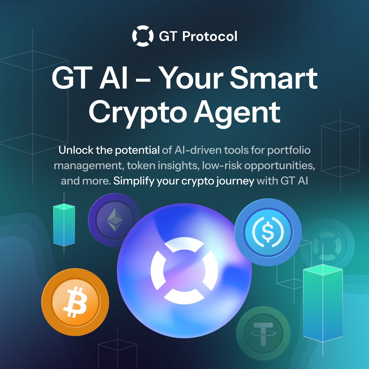 🦾 Transform Your Crypto Management with GT AI! Imagine having an AI agent  that takes the stress out of managing your crypto—from crafting the perfect  portfolio to uncovering low-risk opportunities 📊 ✓
