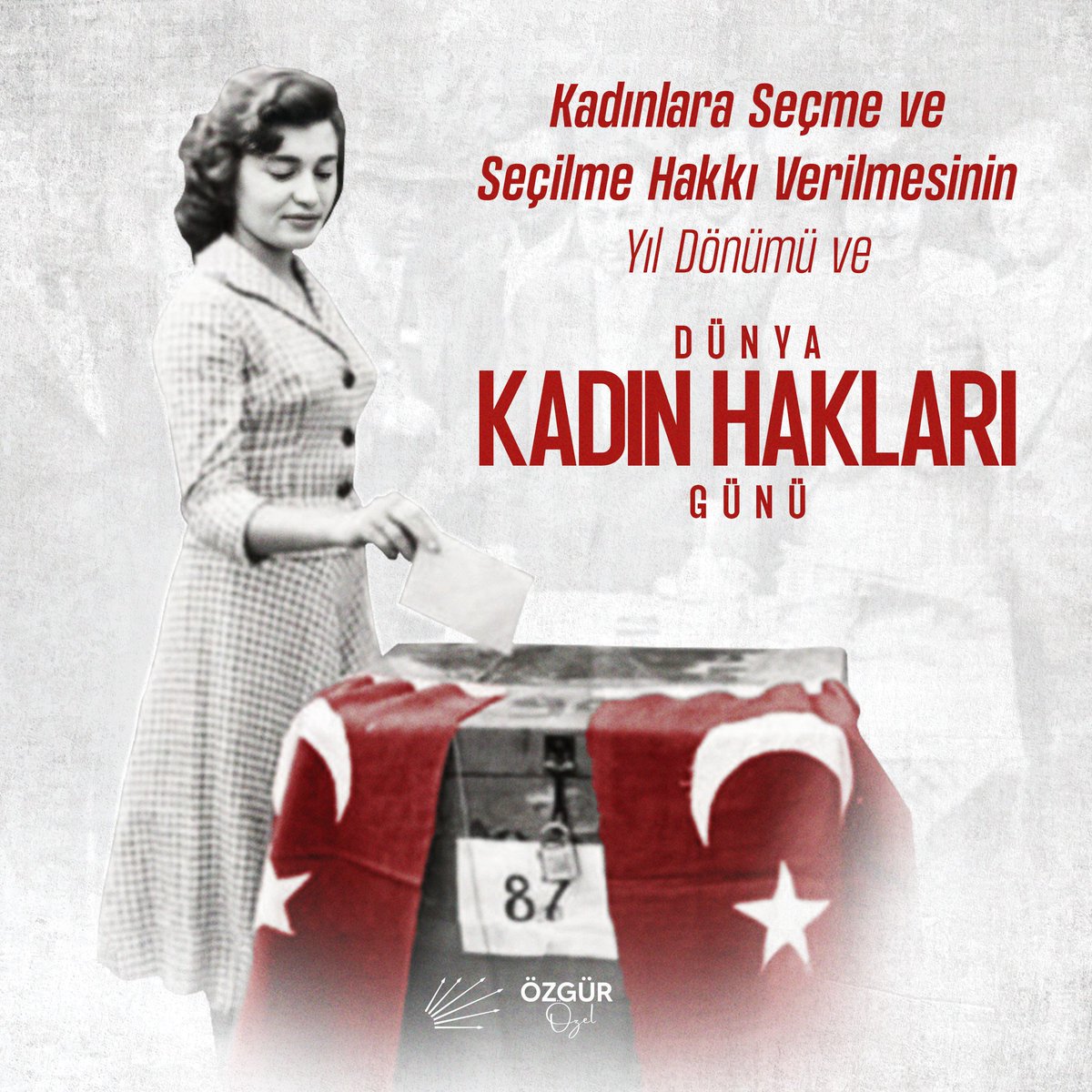 Kadınlara seçme ve seçilme hakkı verilmesinin 90'ıncı yıldönümünde, #5AralıkDünyaKadınHaklarıGünü'nde sürekli eleştirdiğimiz toplumsal cinsiyet eşitliğinin önündeki tüm engelleri kaldıracağımız iktidarımızın müjdesini veriyoruz.