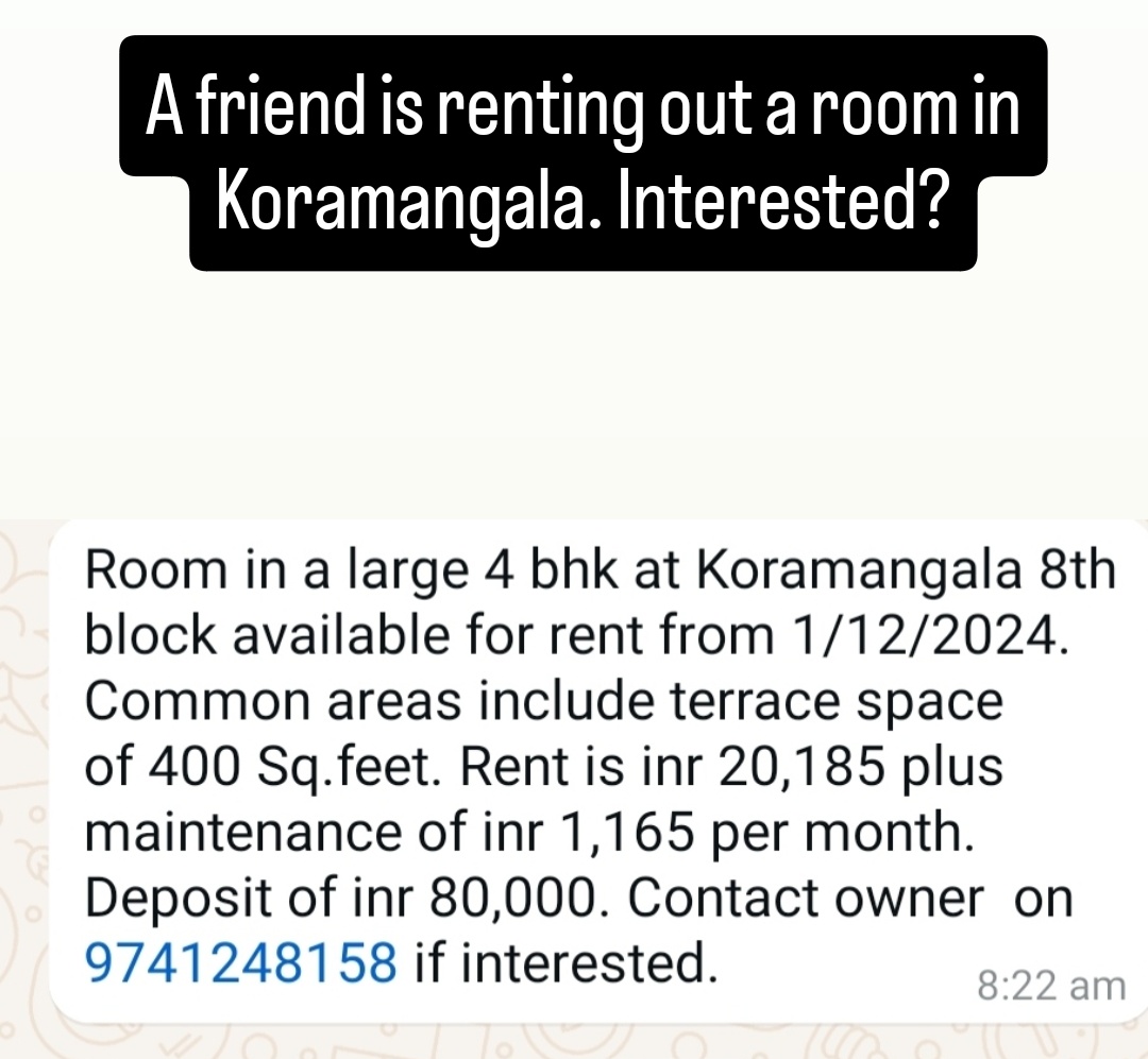 Anyone looking for a place to stay in Koramangala? 👇🏽