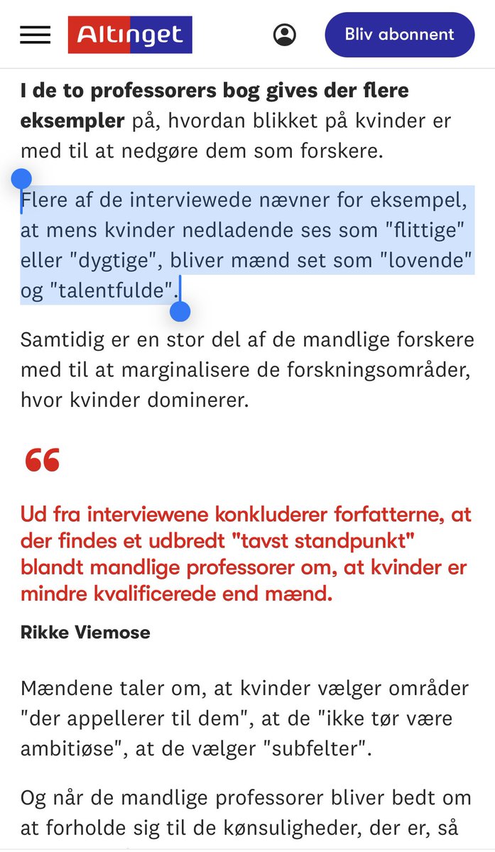 5. december 🌲🩷

“Kvinder tjener mindre end mænd. Lønforskellen er ca. 12 %” - Fx bliver færre forfremmet. Der er 1 kvindelig professor ud af 9 på mit institut! En!

s 30 i “Hvorfor stiger uligheden - og hvad gør vi ved det?”

Læs Rikke Viemose i <a href="/Altingetdk/">Altinget</a> :
