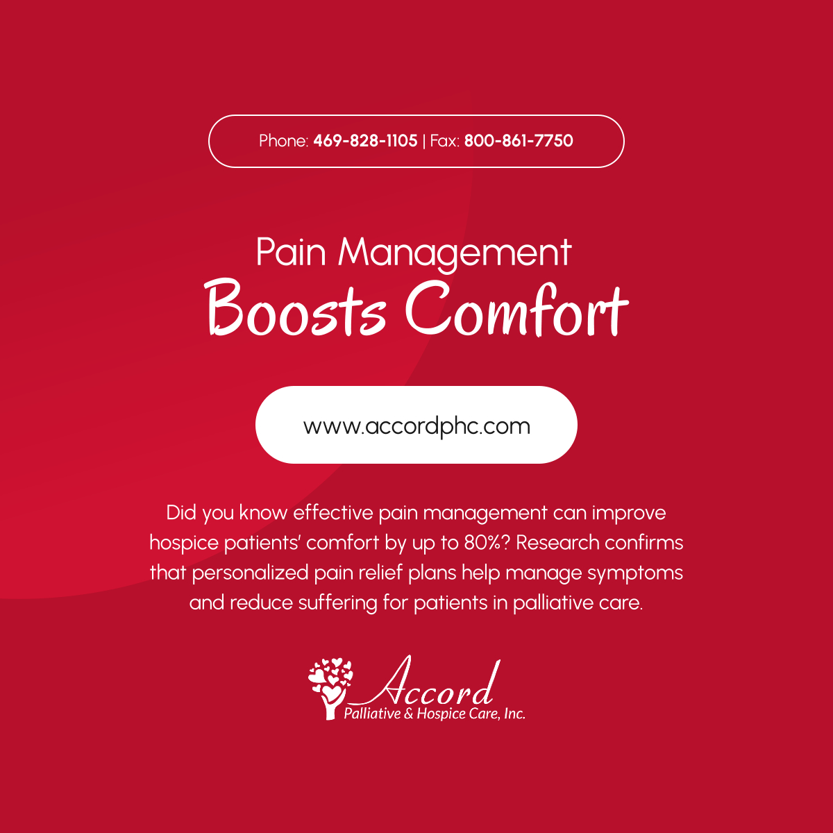 AccordPHC's tweet image. Pain management is key to ensuring comfort during hospice care. Personalized plans based on each patient’s needs lead to significant improvements in their daily comfort. Find out more about its importance. 

#PainManagement #HospiceCare #ComfortSupport