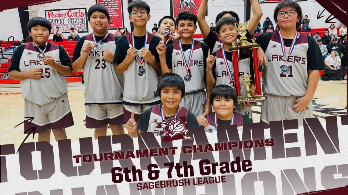 Congratulations to the 6th &amp; 7th grade Pyramid Lake (NV) middle school boys basketball team on winning the Sagebrush League Championship!
#NativePreps #Paiute #PyramidLake