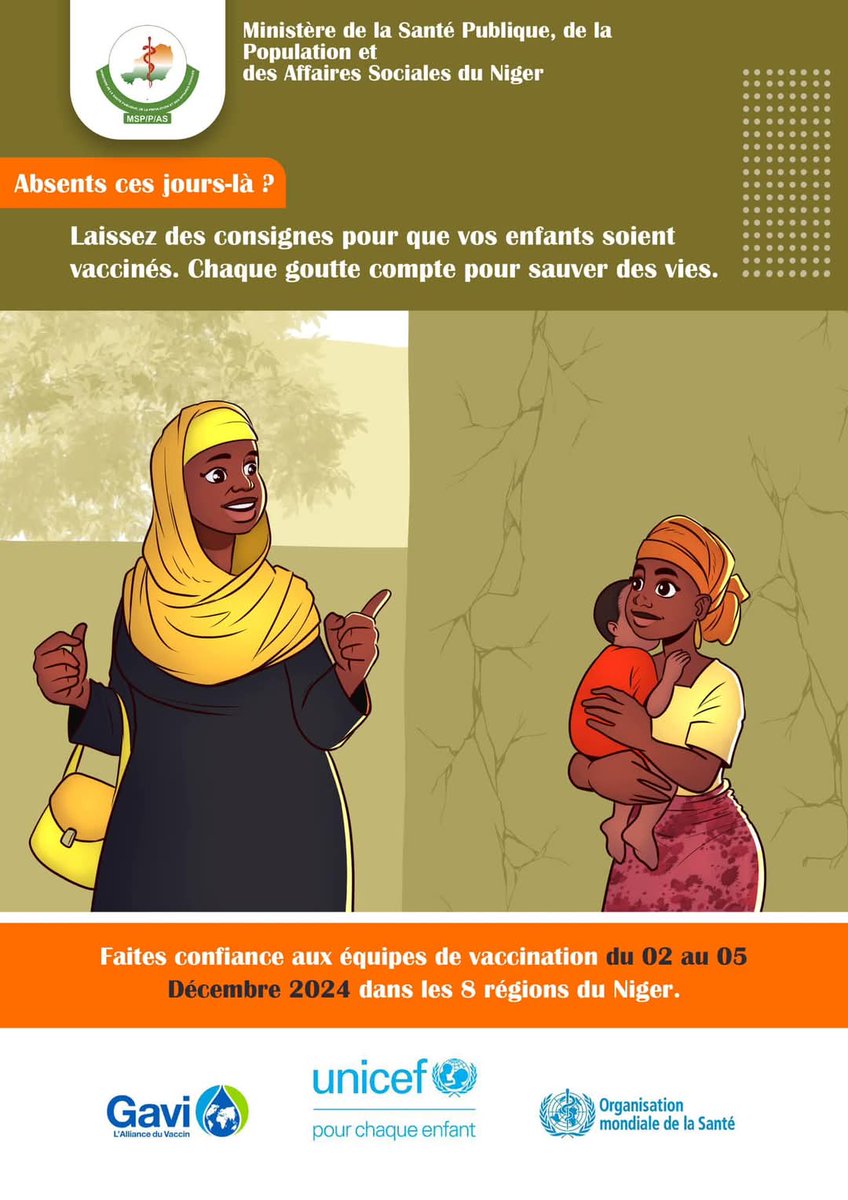 Unicefniger's tweet photo. Dernier jour de la campagne nationale de vaccination contre la #polio. Si vous devez sortir, n'oubliez pas de laisser des consignes afin que vos enfants de 0 à 5 ans puissent être vaccinés. 

#EnFinirAvecLaPolio https://t.co/VRHoy9Pq1G