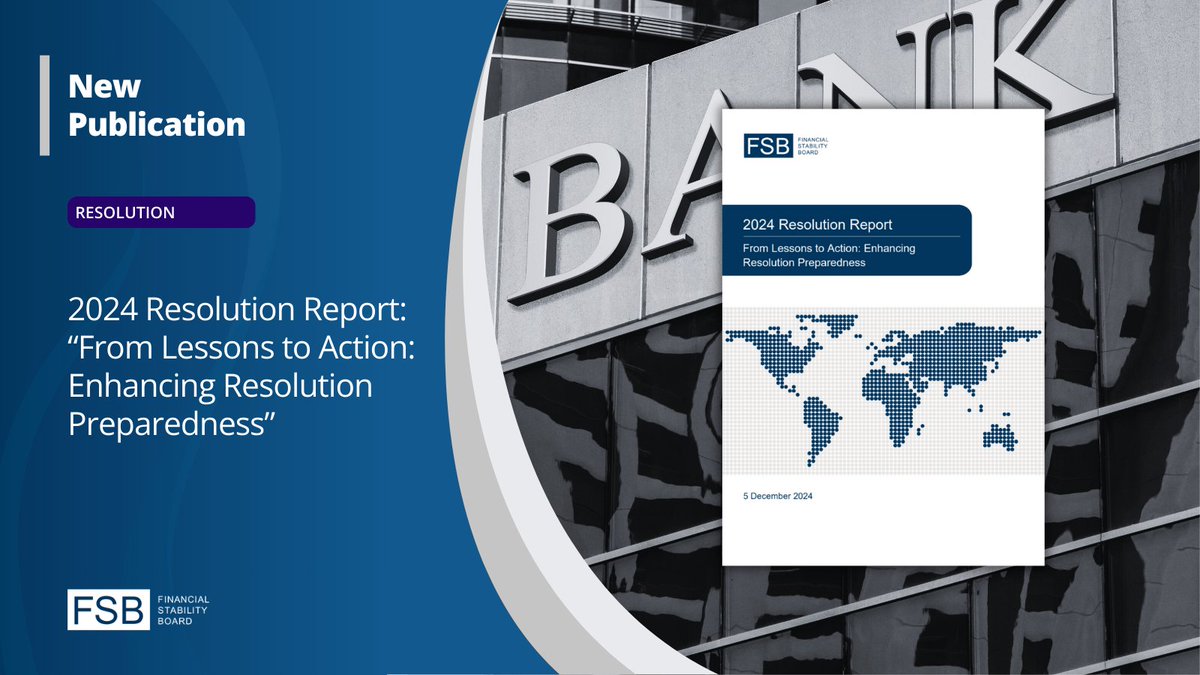Our latest Resolution Report highlights our efforts to address lessons from the 2023 bank failures and enhance the resolution framework for banks, insurers and central counterparties. 
fsb.org/2024/12/2024-r…

#FinancialStability #FSB