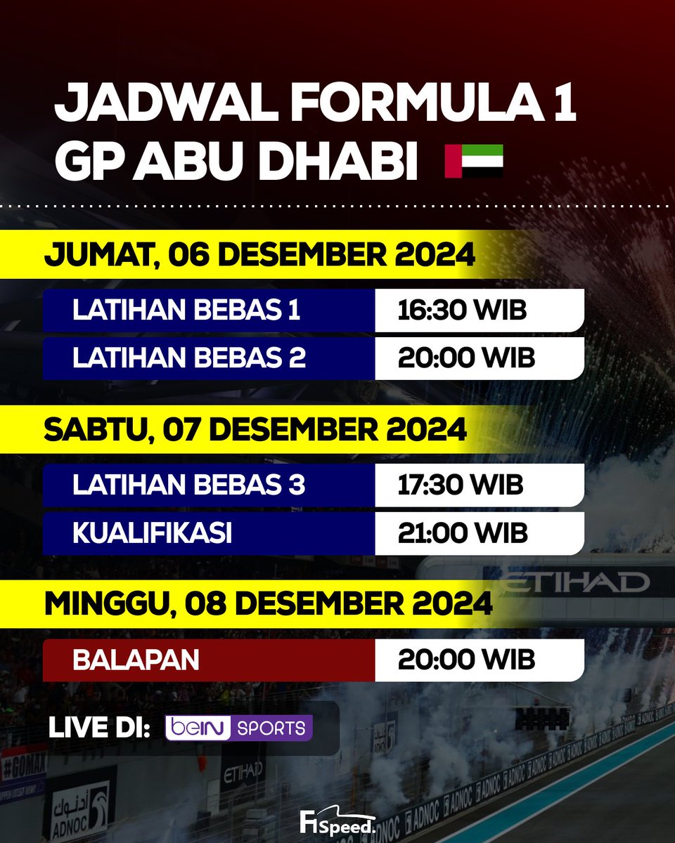 f1speed_indo's tweet photo. 🚨 Jadwal GP Abu Dhabi akhir pekan ini.

Simpan dan jangan lewatkan 🫰 https://t.co/FZVEBGl09T