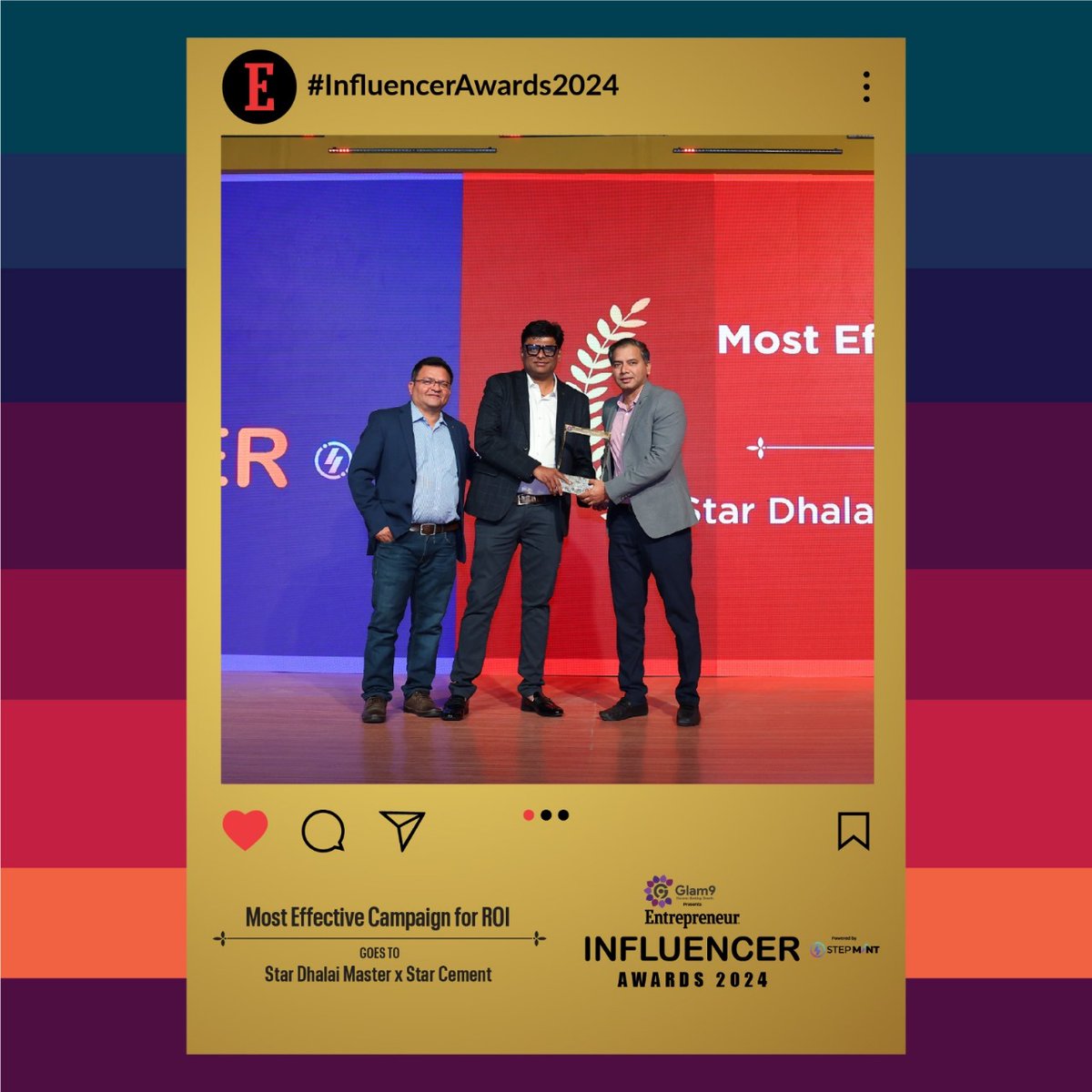 EntrepreneurAPJ's tweet image. 🎉 *Congratulations to Star Dhalai Master x Star Cement!* 🎉  

A huge applause for winning the award for *Best Most Effective Campaign for ROI* at the Influencer Awards 2024! 🏆✨  

#InfluencerAwards2024 #StarDhalaiMaster #StarCement #BestROI #MarketingExcellence