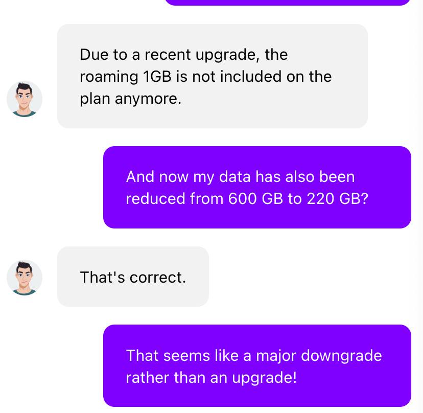 danien's tweet image. Hey @MyRepublicSG, is this your definition of an "upgrade"? By reducing my data from 600GB to 220GB and removing the free 1GB roaming in Malaysia in exchange for a $0.82 price reduction?