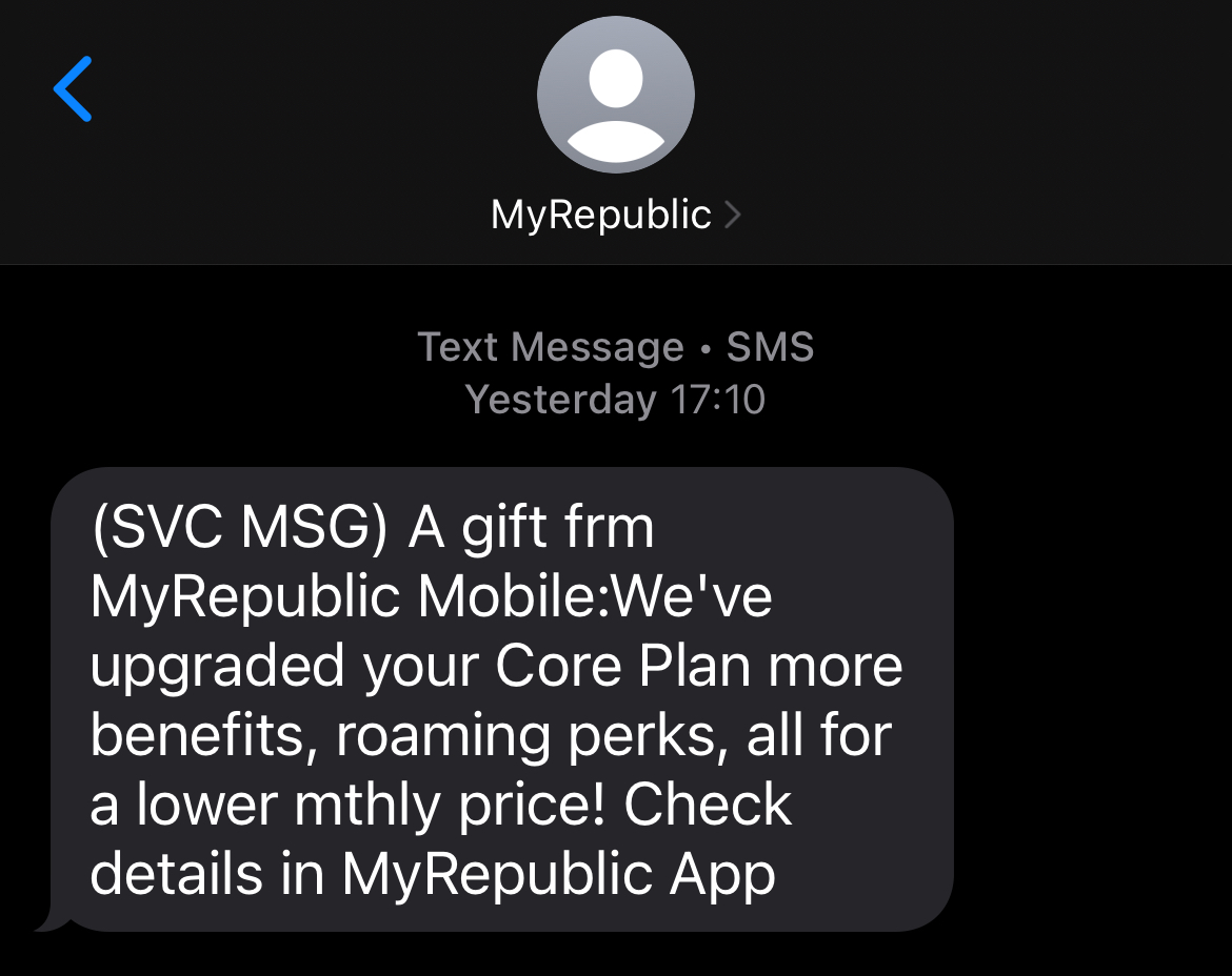 danien's tweet image. Hey @MyRepublicSG, is this your definition of an "upgrade"? By reducing my data from 600GB to 220GB and removing the free 1GB roaming in Malaysia in exchange for a $0.82 price reduction?