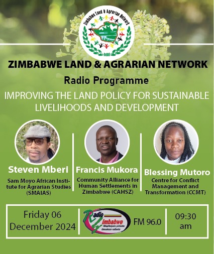Tune in to Radio Zimbabwe tomorrow at 9:30am as we discuss improving the land policy for sustainable livelihoods and development.