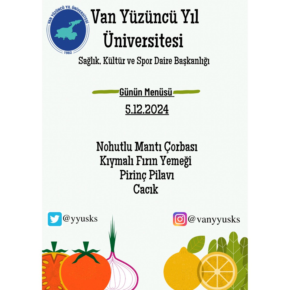 Günün Menüsü 

~Nohutlu Mantı Çorbası 
~Kıymalı Fırın Yemeği 
~Pirinç Pilavı 
~Cacık 

Afiyet olsun.