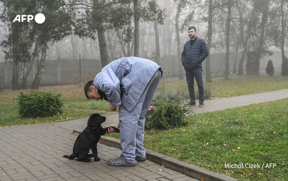Czech prison inmates train assistance dogs.

Serving their last year in prison, David Hejny and Marek Kolar have their work cut out as they train puppies Zeus and Zirkon to be assistance dogs for the visually impaired

 u.afp.com/5CNs