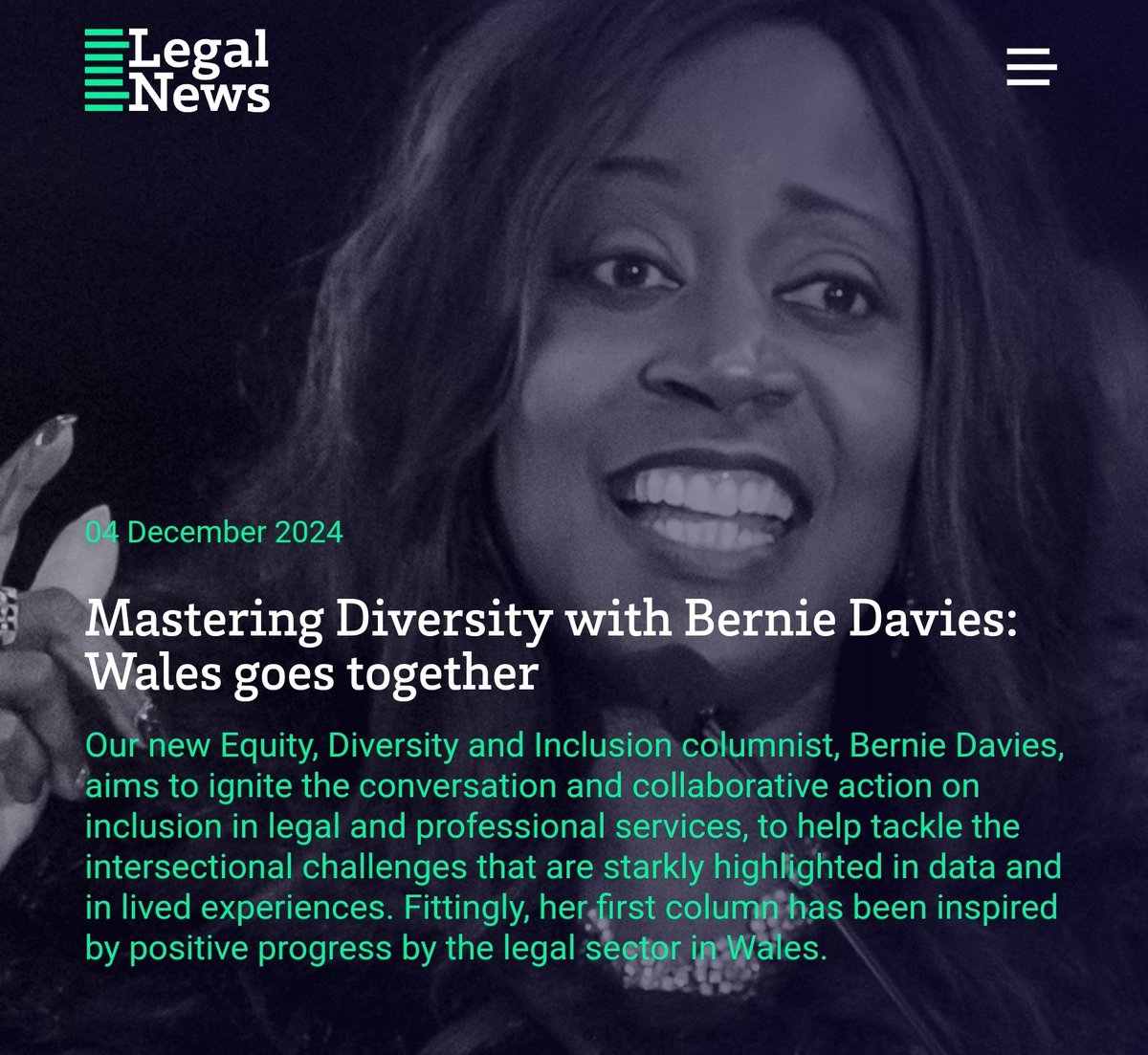 Bernie Davies (@bernieadavies) on Twitter photo It is official!!!🥳🙏🥳
My very first <a href="/LegalNewsWales/">Legal News Wales</a> Article as their spanking new EDI and Entrepreneurship Columnist!🎉🎉
Please let me know your thoughts and do share! 🙏
legalnewswales.com/features/maste…
#news #justice #equity #Masteringdiversity24 It is official!!!🥳🙏🥳
My very first <a href="/LegalNewsWales/">Legal News Wales</a> Article as their spanking new EDI and Entrepreneurship Columnist!🎉🎉
Please let me know your thoughts and do share! 🙏
legalnewswales.com/features/maste…
#news #justice #equity #Masteringdiversity24